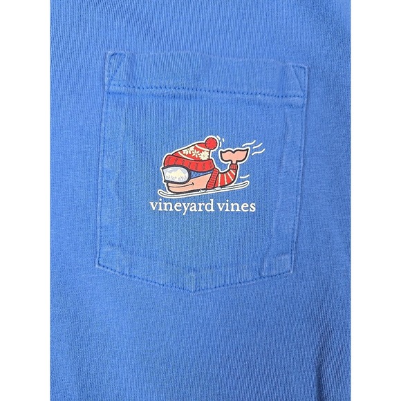 Vineyard Vines Boys XL 18 Long Sleeve Pocket Tee Blue Whale Graphic Winter Snow - Picture 6 of 9